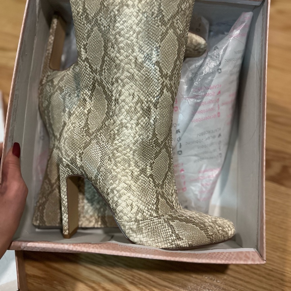 Cape Robbin Cream Snakeskin Heeled Boots